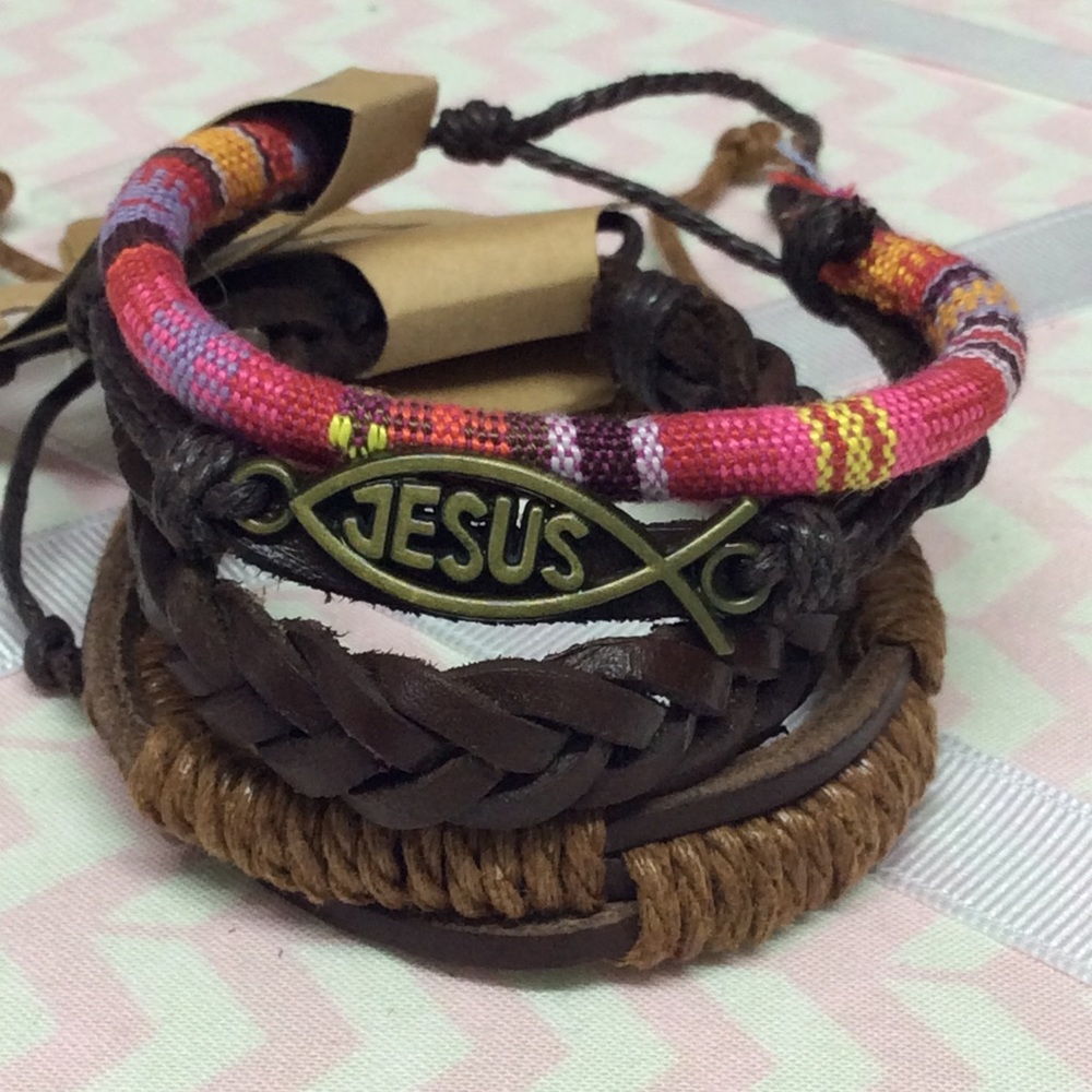 Jesus fish leather bracelets 3 new